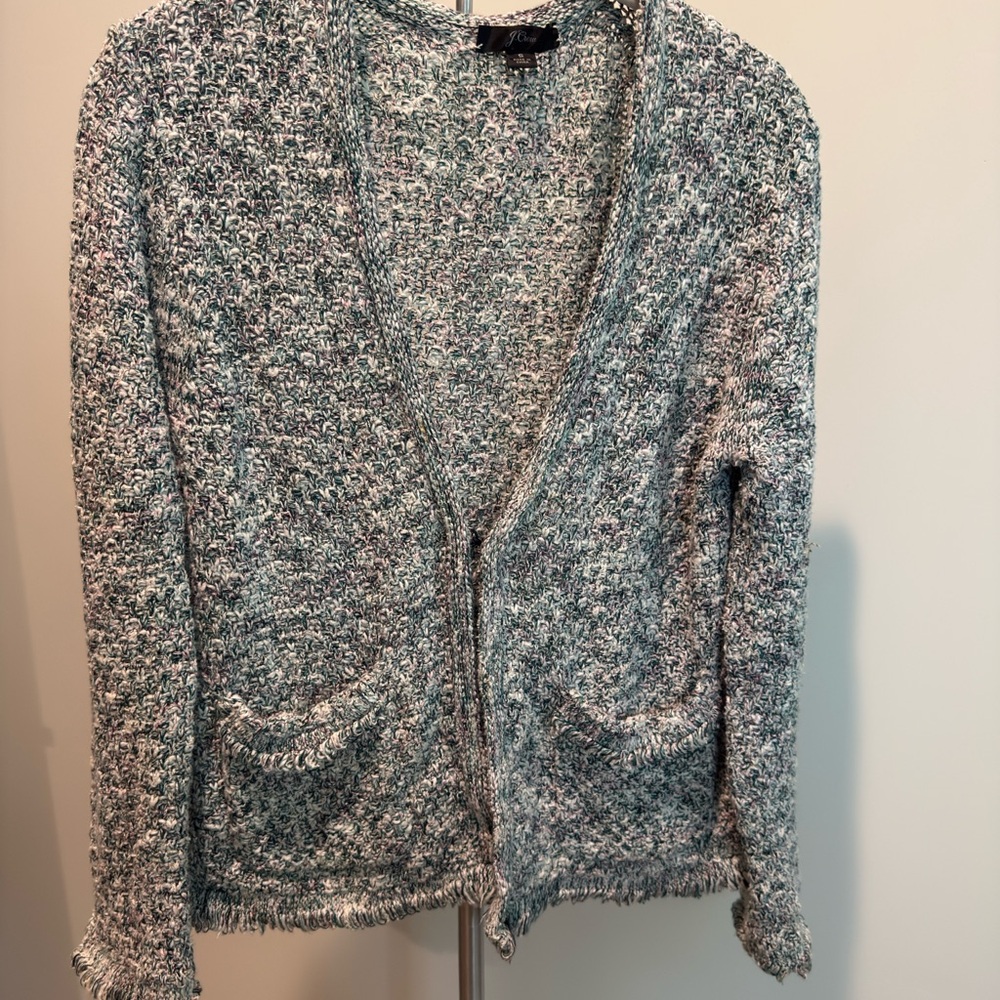 J. Crew Lady Sweater-Jacket with Fringe – Style #L2720 – Size S